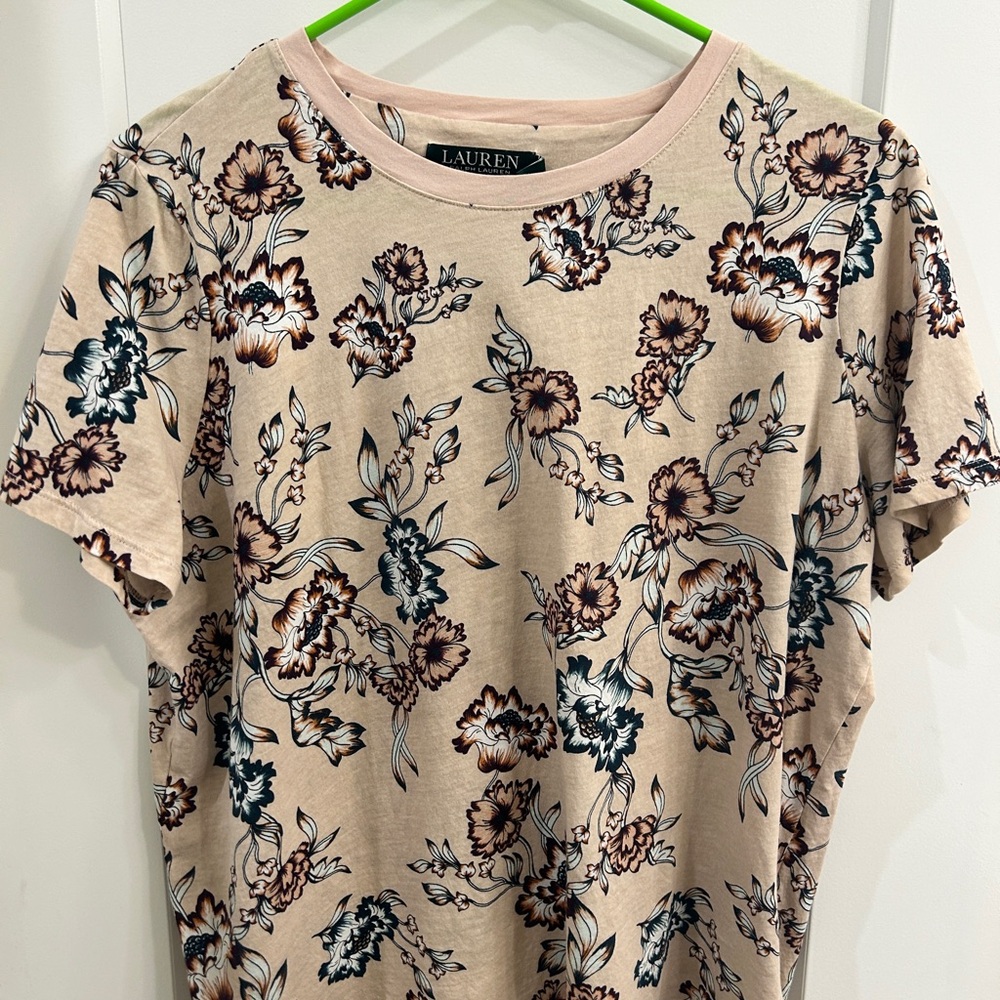Ralph Lauren Floral Print Tee - Cream and Black